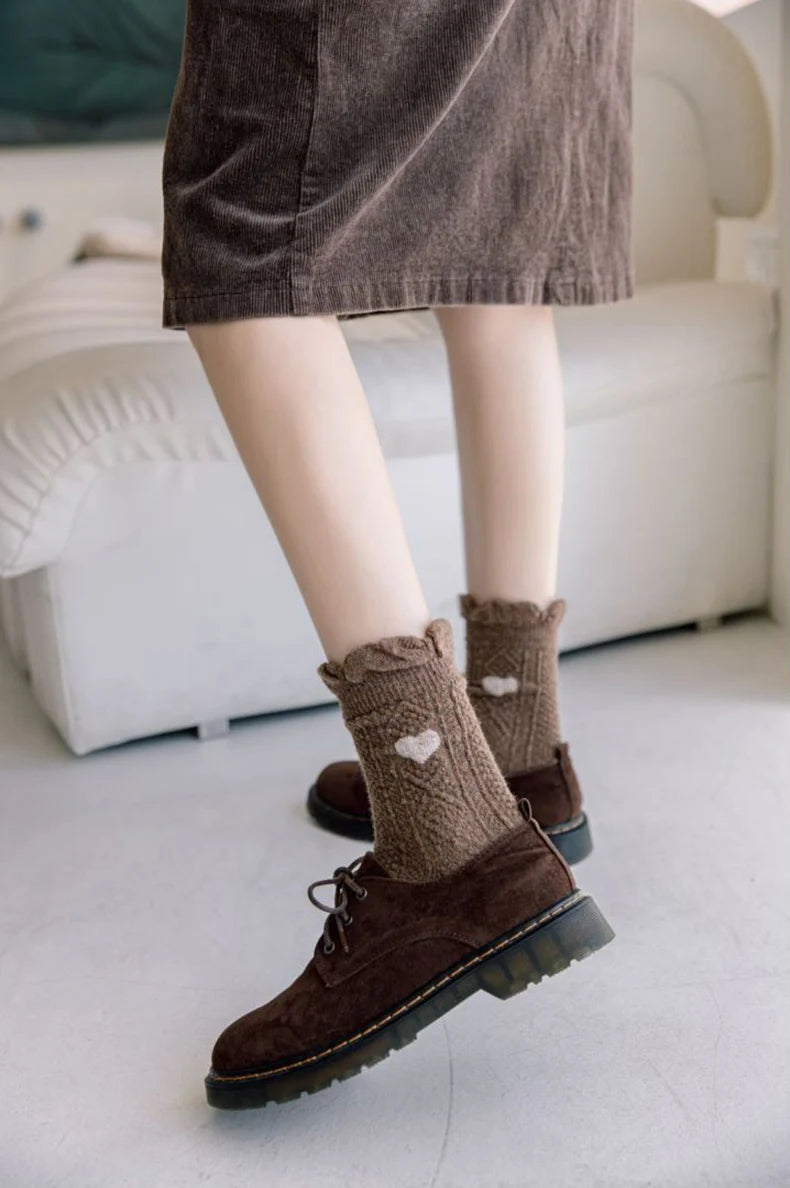 Cute Bear Socks Women High Wool Keep Warm Brown Winter Sock Fuffy Funny Lovely Kawaii Cartoon Christmas Gift Thermal Size 35-40