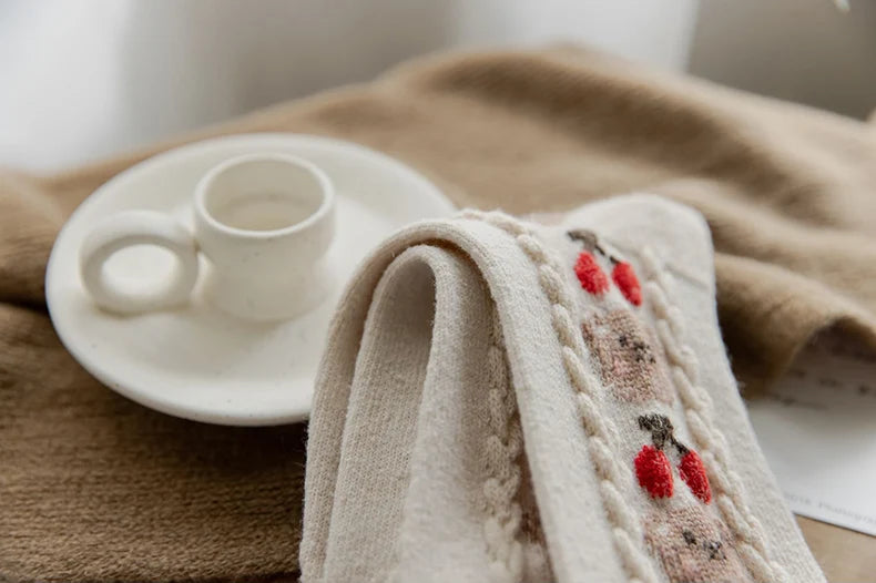 Cute Bear Socks Women High Wool Keep Warm Brown Winter Sock Fuffy Funny Lovely Kawaii Cartoon Christmas Gift Thermal Size 35-40