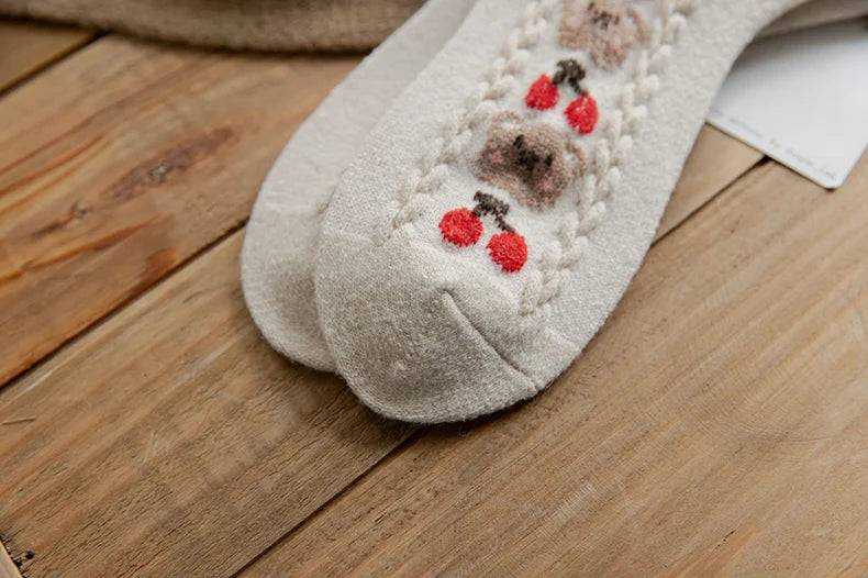Cute Bear Socks Women High Wool Keep Warm Brown Winter Sock Fuffy Funny Lovely Kawaii Cartoon Christmas Gift Thermal Size 35-40
