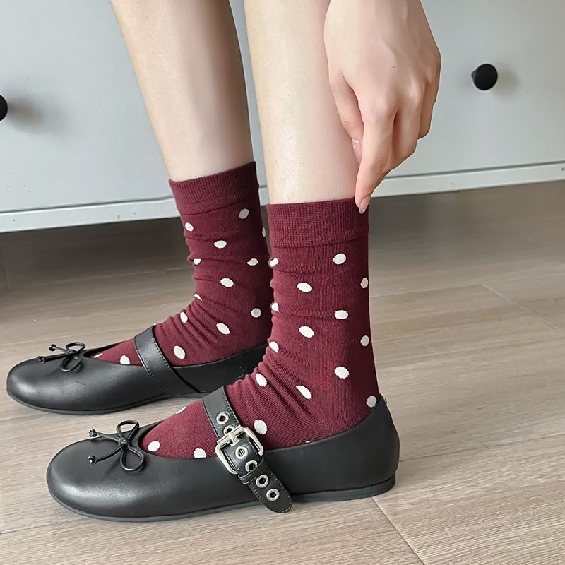 2025 New Women Socks Casual Fashion Striped Red Gray Elastic Long Socks Women Polka Dot Harajuku Retro Cotton Middle-tube Socks