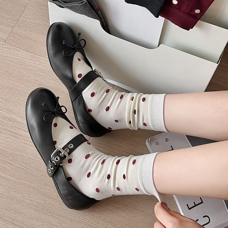 2025 New Women Socks Casual Fashion Striped Red Gray Elastic Long Socks Women Polka Dot Harajuku Retro Cotton Middle-tube Socks