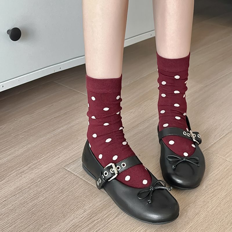 2025 New Women Socks Casual Fashion Striped Red Gray Elastic Long Socks Women Polka Dot Harajuku Retro Cotton Middle-tube Socks