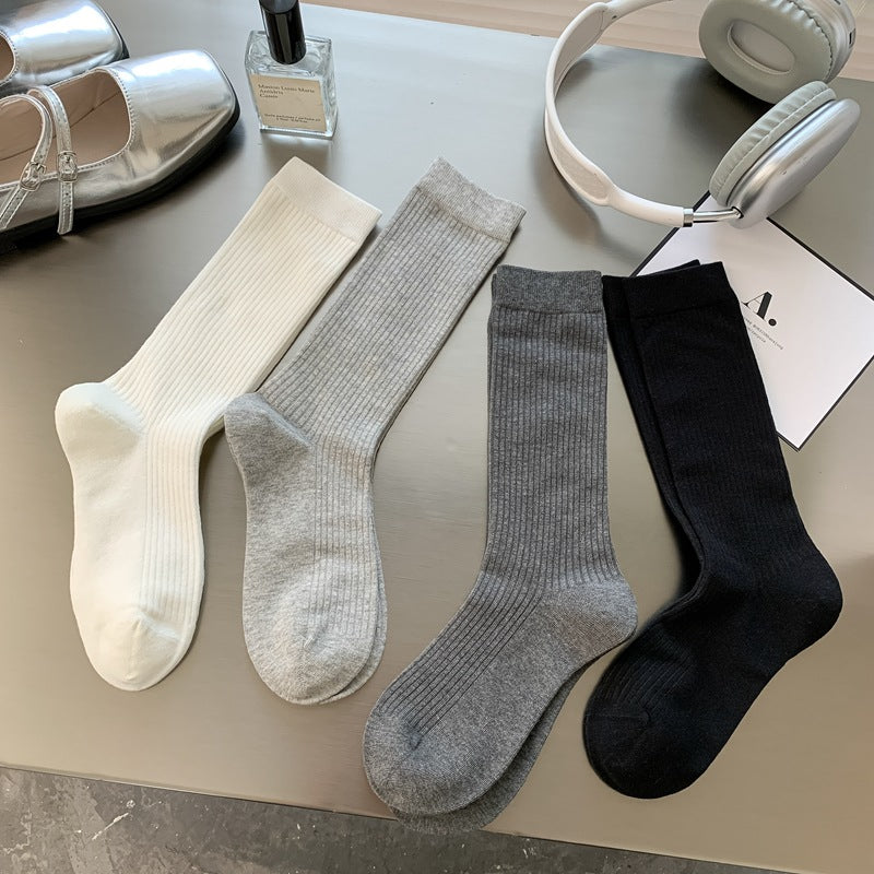 2025 New Women Socks Casual Fashion Striped Red Gray Elastic Long Socks Women Polka Dot Harajuku Retro Cotton Middle-tube Socks