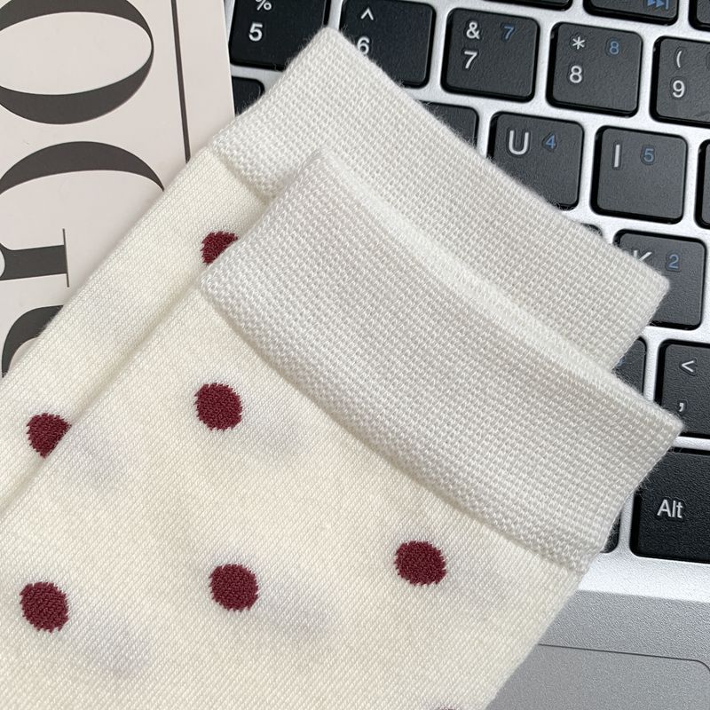 2025 New Women Socks Casual Fashion Striped Red Gray Elastic Long Socks Women Polka Dot Harajuku Retro Cotton Middle-tube Socks