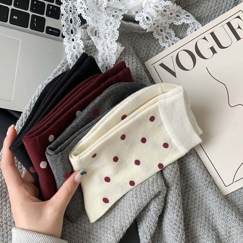 2025 New Women Socks Casual Fashion Striped Red Gray Elastic Long Socks Women Polka Dot Harajuku Retro Cotton Middle-tube Socks