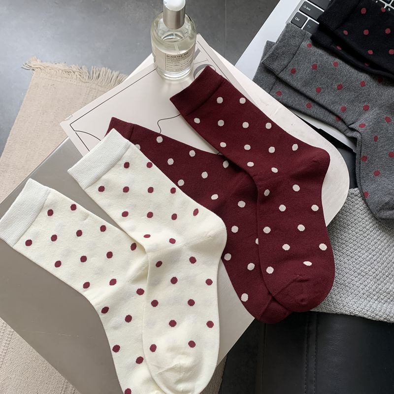 2025 New Women Socks Casual Fashion Striped Red Gray Elastic Long Socks Women Polka Dot Harajuku Retro Cotton Middle-tube Socks