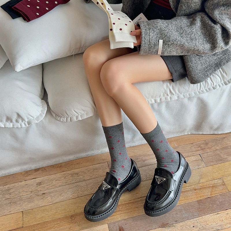 2025 New Women Socks Casual Fashion Striped Red Gray Elastic Long Socks Women Polka Dot Harajuku Retro Cotton Middle-tube Socks