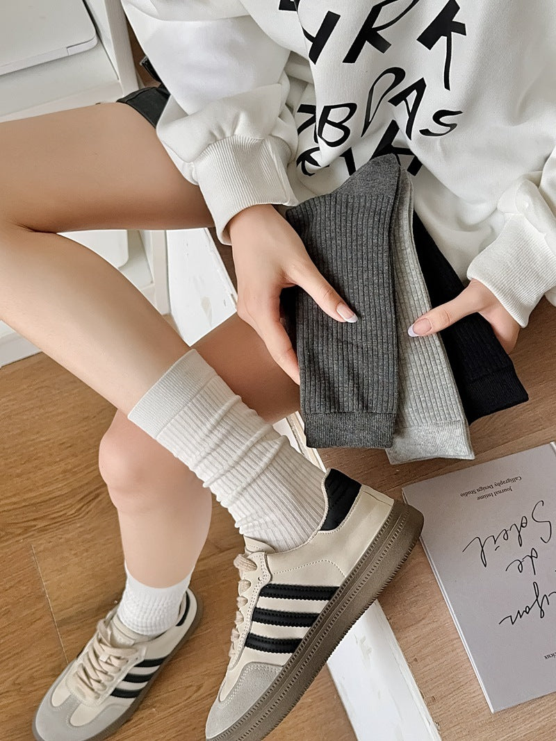 2025 New Women Socks Casual Fashion Striped Red Gray Elastic Long Socks Women Polka Dot Harajuku Retro Cotton Middle-tube Socks
