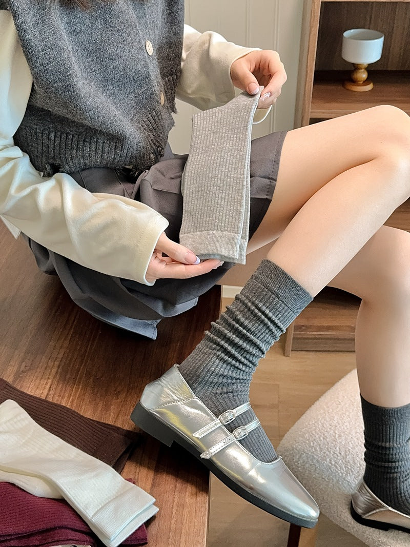 2025 New Women Socks Casual Fashion Striped Red Gray Elastic Long Socks Women Polka Dot Harajuku Retro Cotton Middle-tube Socks