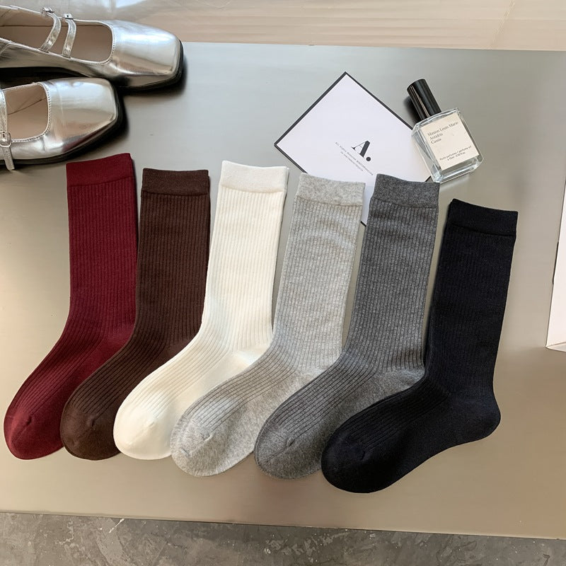 2025 New Women Socks Casual Fashion Striped Red Gray Elastic Long Socks Women Polka Dot Harajuku Retro Cotton Middle-tube Socks