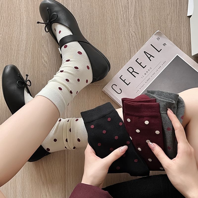 2025 New Women Socks Casual Fashion Striped Red Gray Elastic Long Socks Women Polka Dot Harajuku Retro Cotton Middle-tube Socks