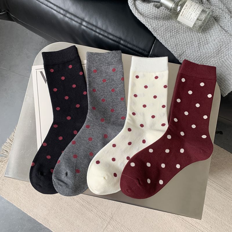 2025 New Women Socks Casual Fashion Striped Red Gray Elastic Long Socks Women Polka Dot Harajuku Retro Cotton Middle-tube Socks