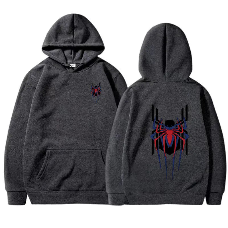 2025 New Men's Hoodie Street Fashion Deep Red Spider Print Sweatshirt Brushed Fleece Women's Casual Fun Loose Hoodie Men's Wear