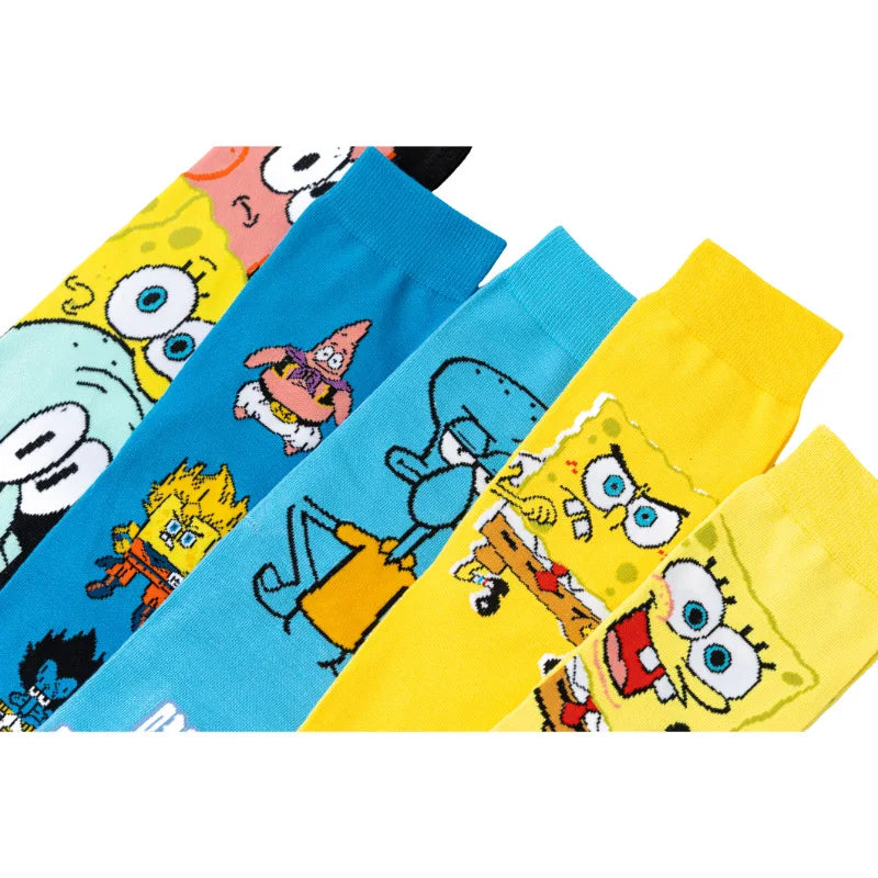 5pairs Spongebob Squarepants Socks Boys Kawaii Anime Patrick Star Women's Cartoon Cartoon Socks Comfortable Sports Cute Socks