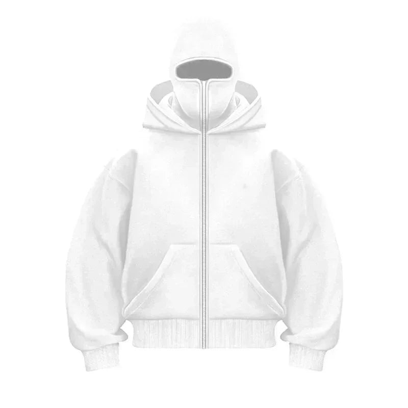 Balaclava Men Zip Hoodie Winter Warm Casual Sweatshirt Y2K with Hooded Face Mask Zipper Design Sports Jacket Outdoor Activities