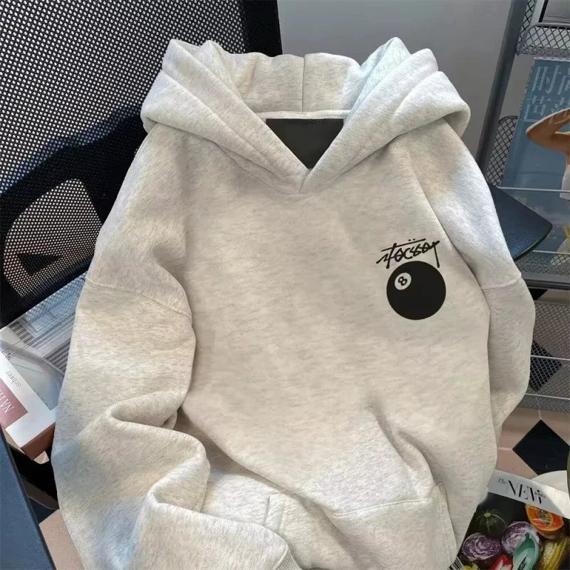 Loose American Style Heavy Black 8 Billiard Print Hoodie Sweatshirt for Men And Women Couples Spring Autumn Winter Outerwear