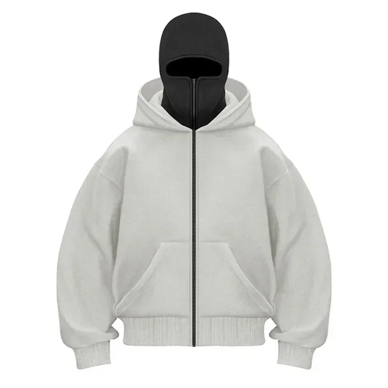 Balaclava Men Zip Hoodie Winter Warm Casual Sweatshirt Y2K with Hooded Face Mask Zipper Design Sports Jacket Outdoor Activities