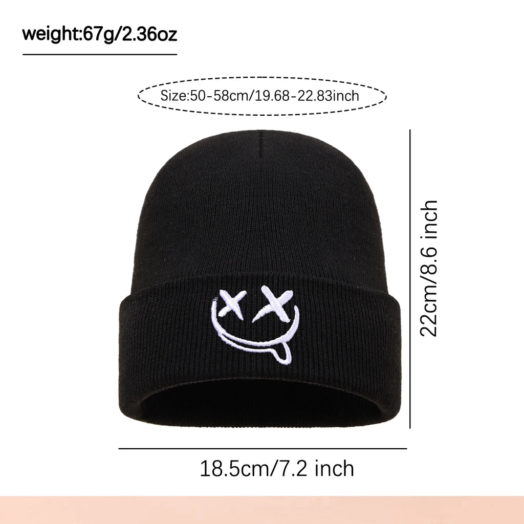 3pcs/2pcs/1pc Autumn/Winter Fashion Warm Knitted Hat, Casual Ear Protection, Halloween Hat, Grimace Embroidered Design, Beanies