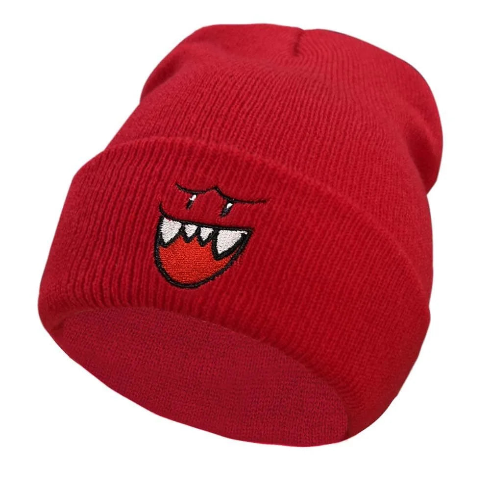 Happy Face embroidered knitted hat, autumn and winter couple outdoor sports event casual warm woolen hat, bean hat
