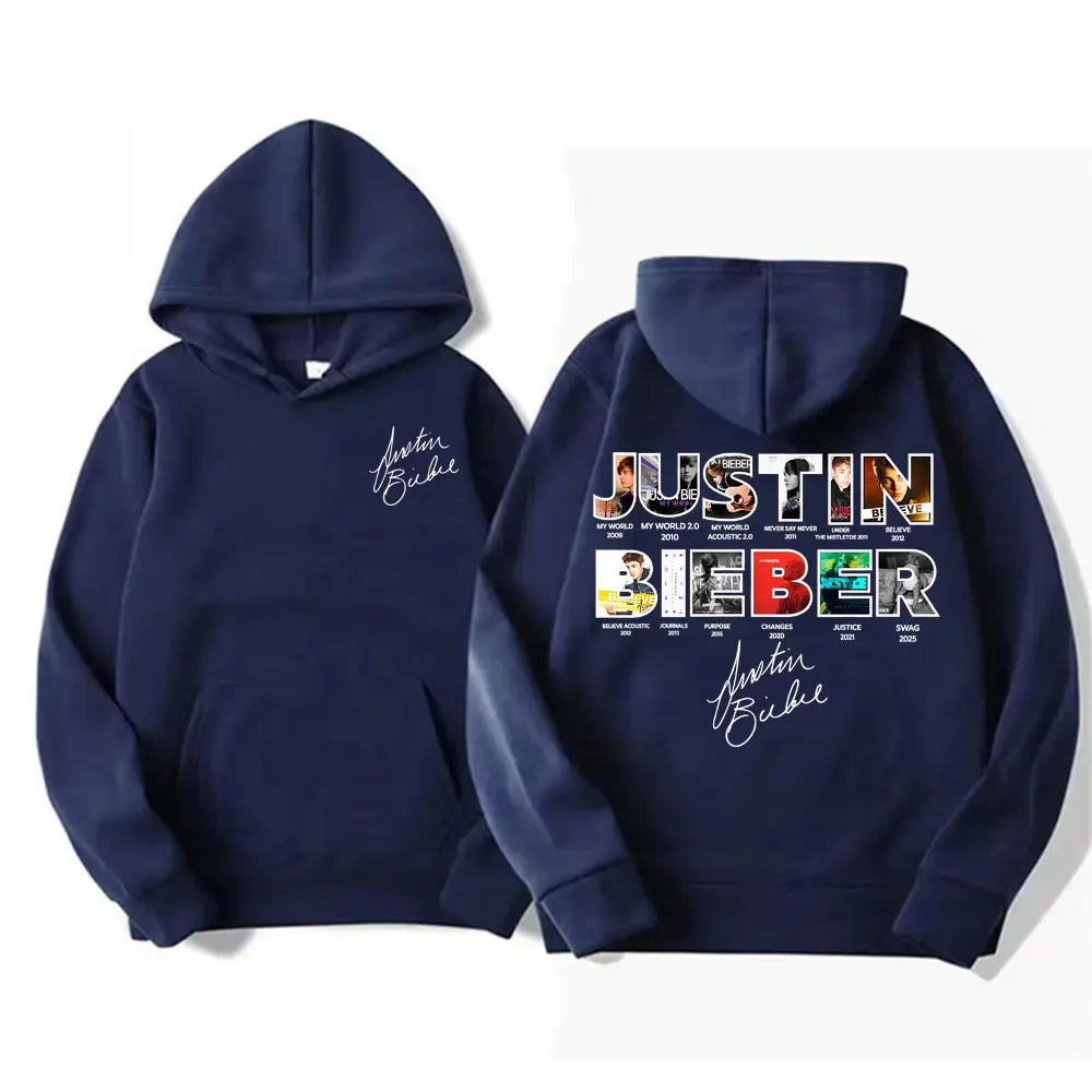 Justin Bieber New Album Cover 2025 Merch Hoodies Men's Clothing Fashion 90s Vintage Style Pullovers Fleece Oversized Sweatshirts