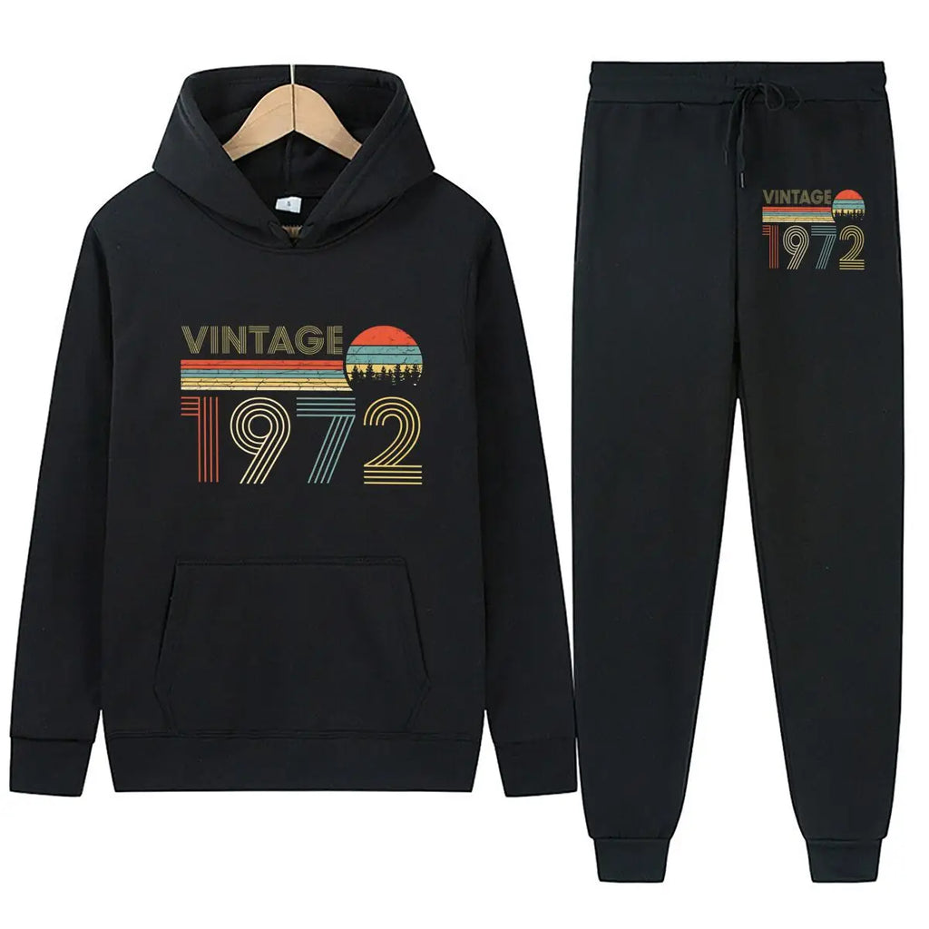 Retro 1972 Badge Hoodie Unisex Long Sleeved Pullover Printed Sports And Leisure