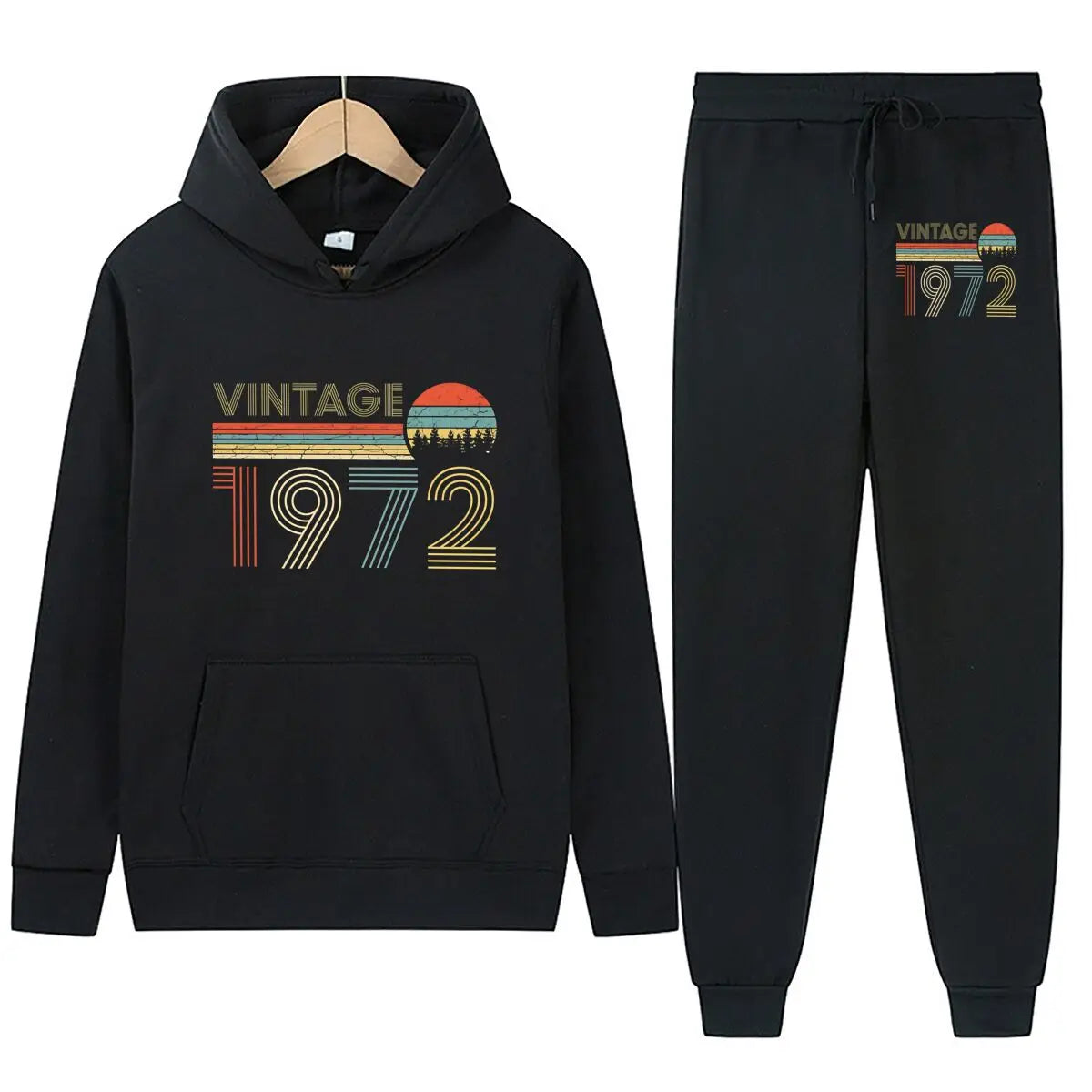Retro 1972 Badge Hoodie Unisex Long Sleeved Pullover Printed Sports And Leisure