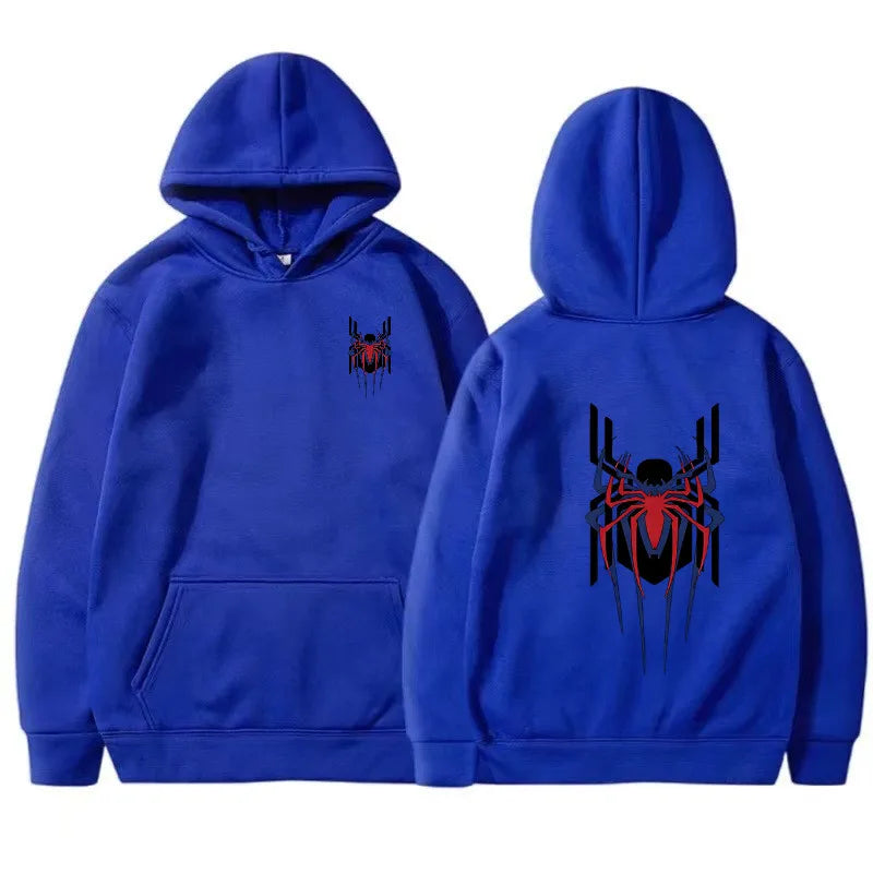 2025 New Men's Hoodie Street Fashion Deep Red Spider Print Sweatshirt Brushed Fleece Women's Casual Fun Loose Hoodie Men's Wear
