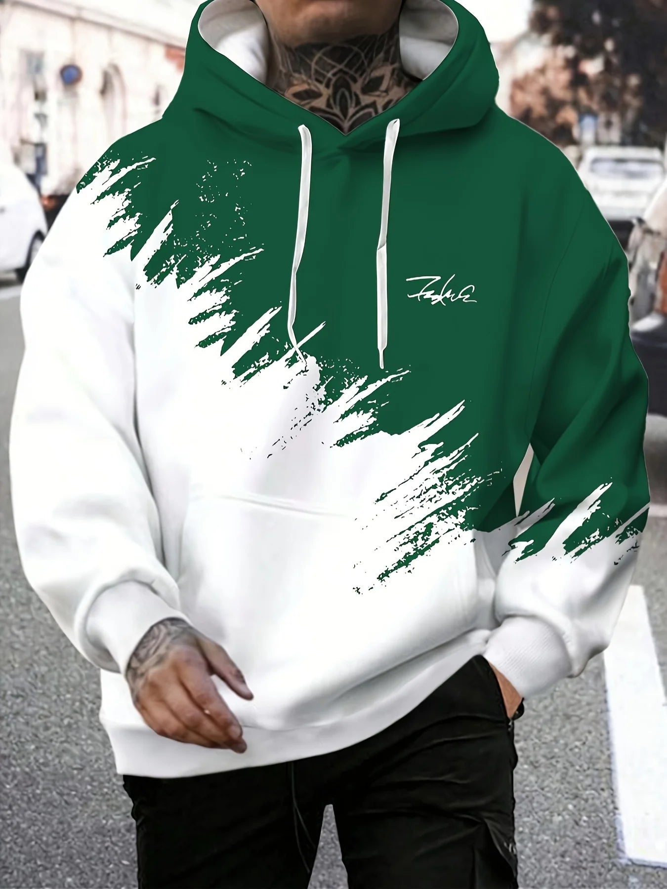 Men's Casual Fashion Wear Hooded Sweatshirt with Kangaroo Pocket Casual Long Sleeve Hoodie for Outdoor Wear