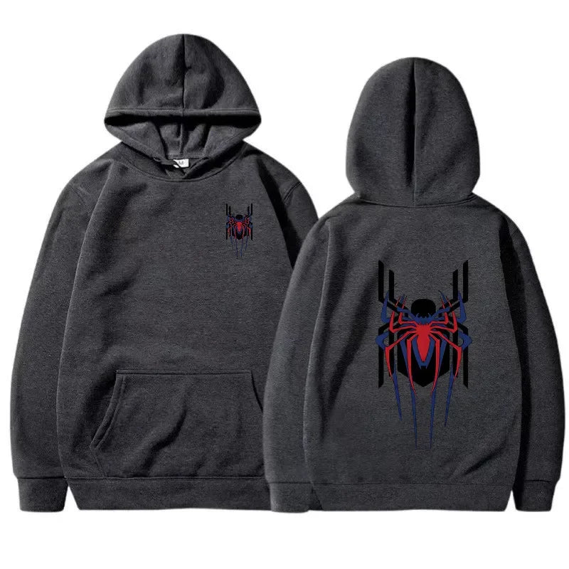 2025 New Men's Hoodie Street Fashion Deep Red Spider Print Sweatshirt Brushed Fleece Women's Casual Fun Loose Hoodie Men's Wear