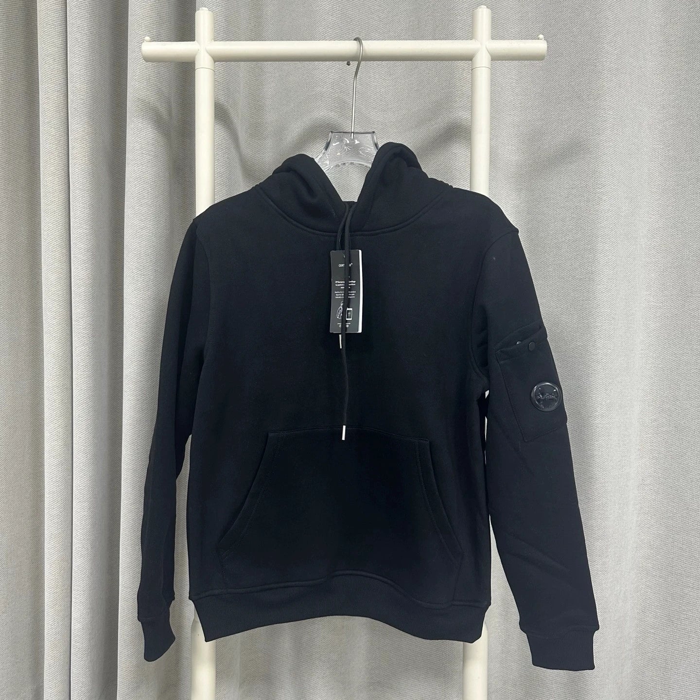 CP cardigan with fleece hooded sweatshirt solid color casual couple lens badge Y2K jacket for men