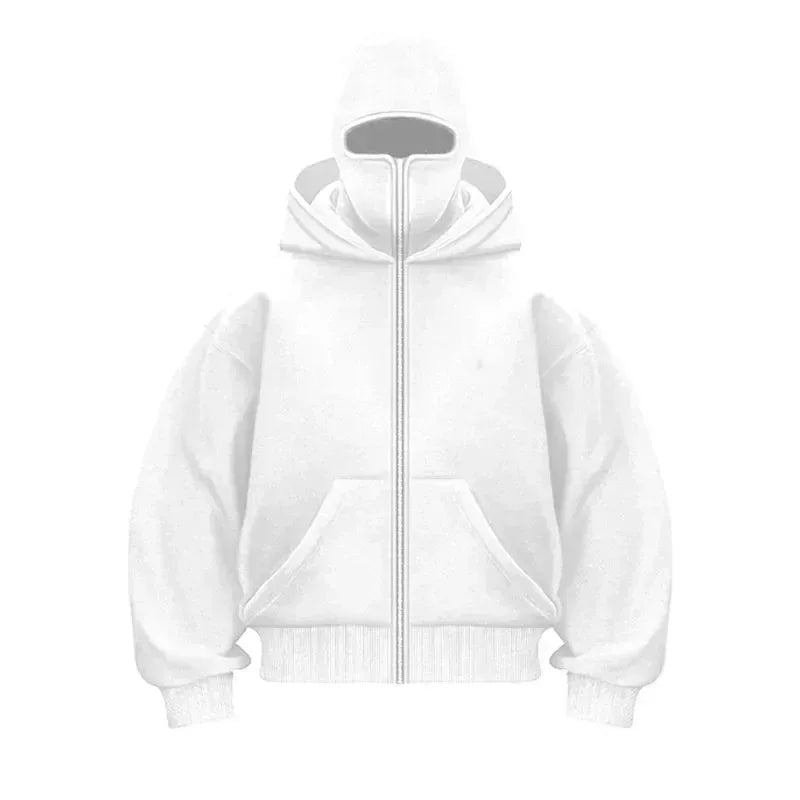 Balaclava Men Zip Hoodie Winter Warm Casual Sweatshirt Y2K with Hooded Face Mask Zipper Design Sports Jacket Outdoor Activities