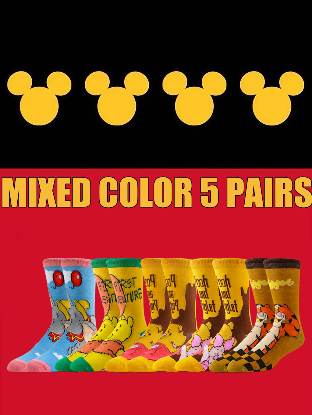 5 Pairs  Potdemiel Disney Cartoon Cute Street Fashion Socks Unisex Novelty Anime Crew for Men Women