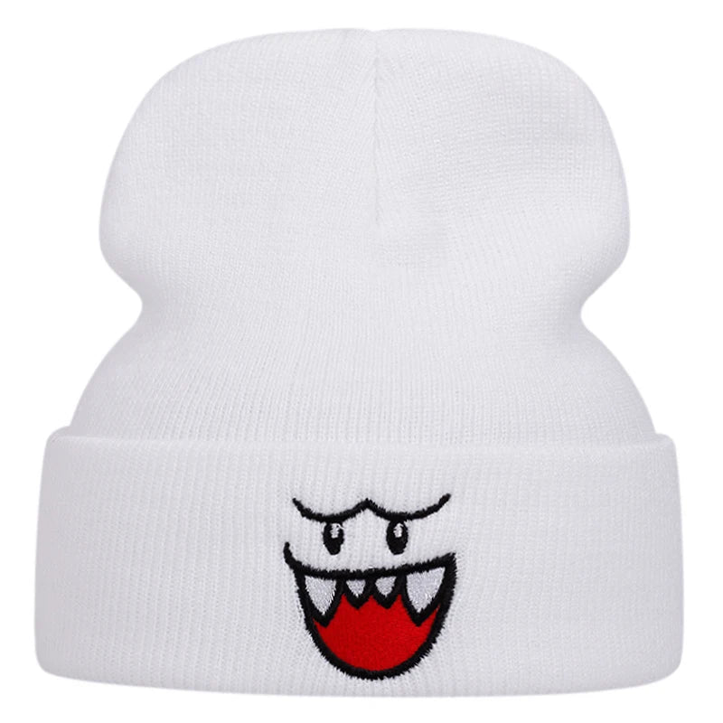 Happy Face embroidered knitted hat, autumn and winter couple outdoor sports event casual warm woolen hat, bean hat