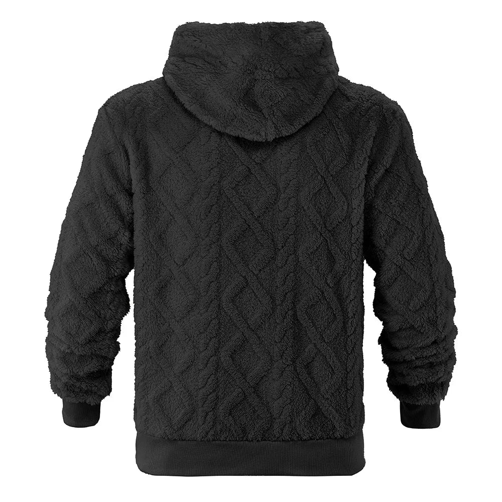 Autumn and winter leisure men's high street jacquard double-sided velvet hooded sports trend pullover sweater jacket