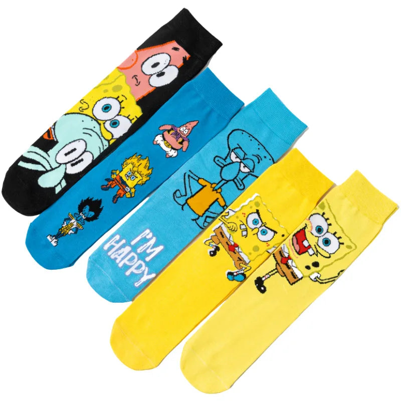 5pairs Spongebob Squarepants Socks Boys Kawaii Anime Patrick Star Women's Cartoon Cartoon Socks Comfortable Sports Cute Socks