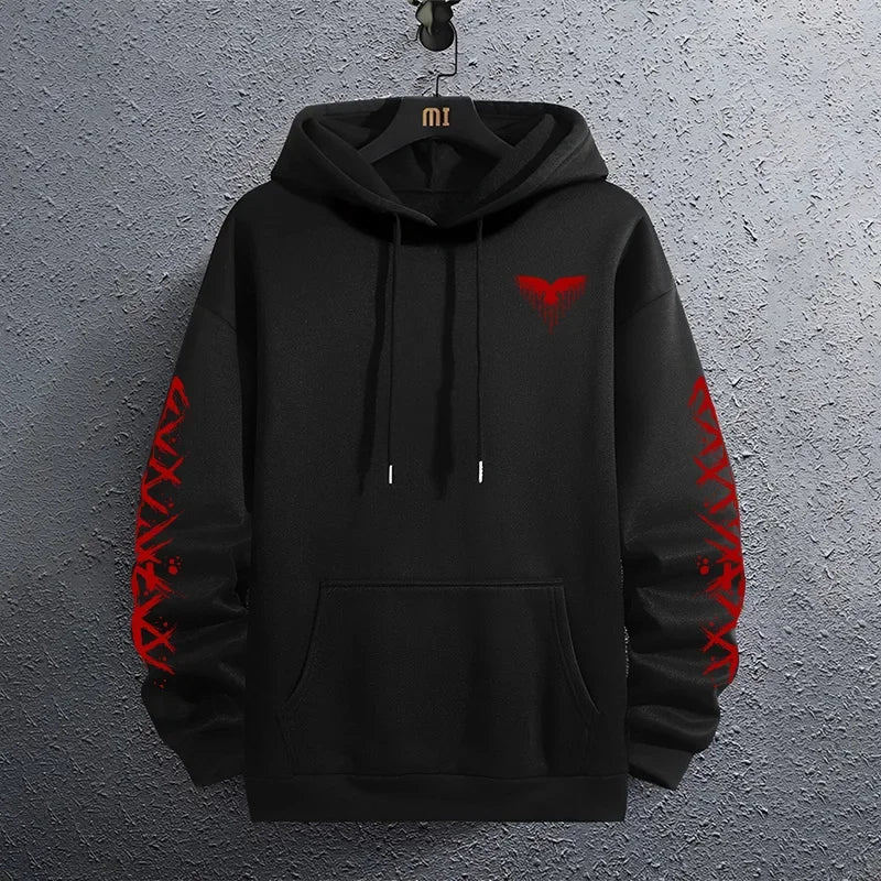 2025 Brand New Black Sweatshirts Autumn Winter Male Daily Casual Sporty Jogging Hoodie Men's Ancient Viking Raven Print Pullover