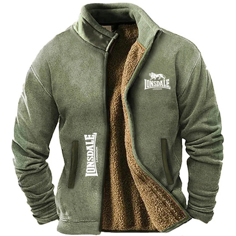 LONSDALE fur collared cotton jacket for men in winter, with added plush and thick Hong Kong style retro trend, loose and casual