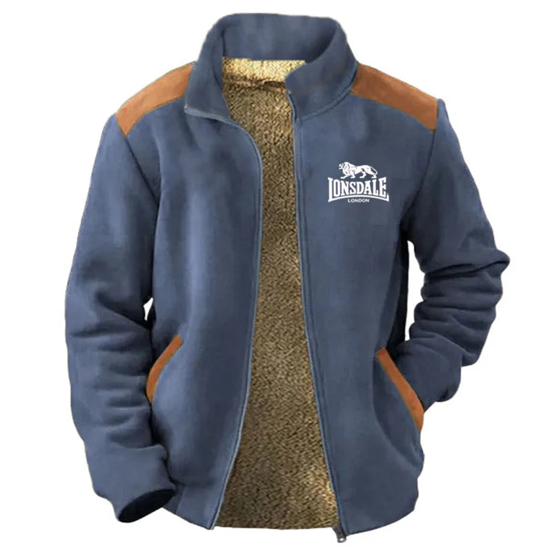 LONSDALE fur collared cotton jacket for men in winter, with added plush and thick Hong Kong style retro trend, loose and casual