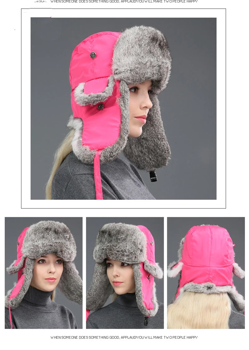 2025 New Winter Hat For Men Real Rabbit Fur Ear Cap Warm Winter Men Hat Fur Beret Russian Hats High Quality to Keep Warm