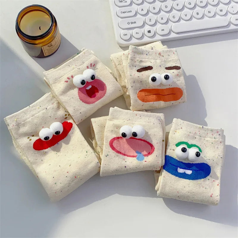 Funny Expression Women's Socks Spring Summer School Students Wearing Cute Cartoon Big Eyes Men Socks Friends Birthday Gifts