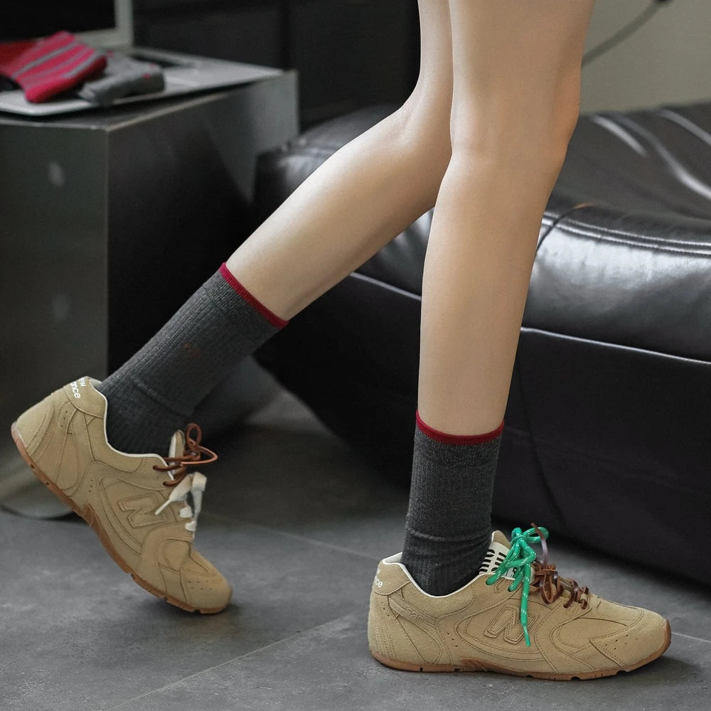 2025 New Women Socks Casual Fashion Striped Red Gray Elastic Long Socks Women Polka Dot Harajuku Retro Cotton Middle-tube Socks