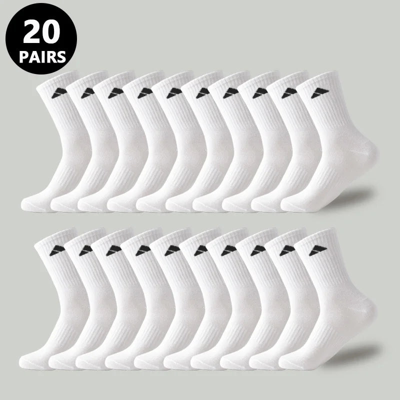 20 Pairs Men's High Waist Solid Unisex Sports Socks Black White Breathable Mid-Calf Casual All-Season Simple Versatile