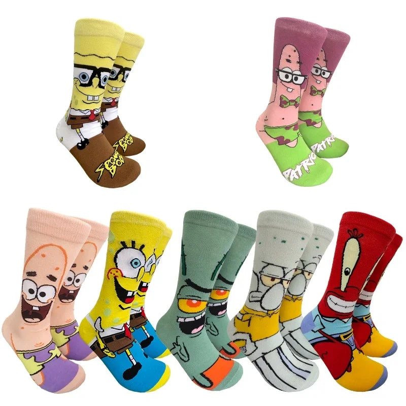 Kawaii Spongebob Socks Patrick Star Squidward Tentacles Cartoon Socks Pure Cotton Male Trend Tube Socks Direct selling
