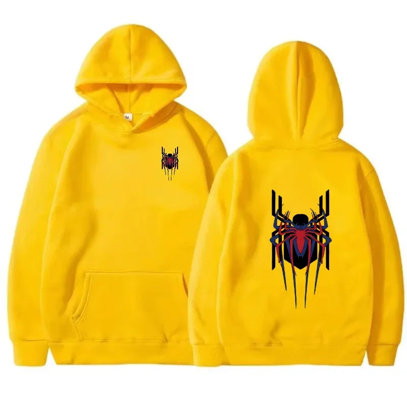 2025 New Men's Hoodie Street Fashion Deep Red Spider Print Sweatshirt Brushed Fleece Women's Casual Fun Loose Hoodie Men's Wear