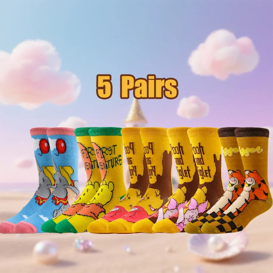 5 Pairs  Potdemiel Disney Cartoon Cute Street Fashion Socks Unisex Novelty Anime Crew for Men Women