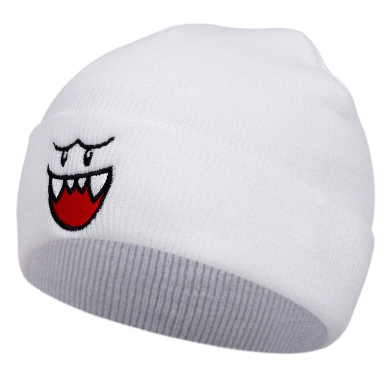 Happy Face embroidered knitted hat, autumn and winter couple outdoor sports event casual warm woolen hat, bean hat