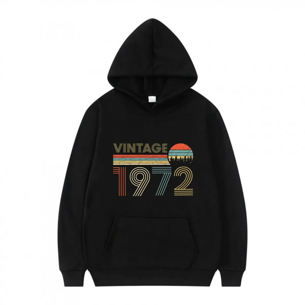 Retro 1972 Badge Hoodie Unisex Long Sleeved Pullover Printed Sports And Leisure
