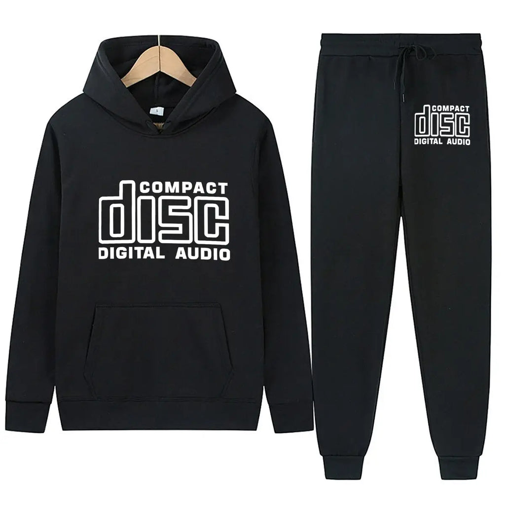 Compact Disc Retro Design Hoodie Unisex Long Sleeved Pullover Printed Sports And Leisure