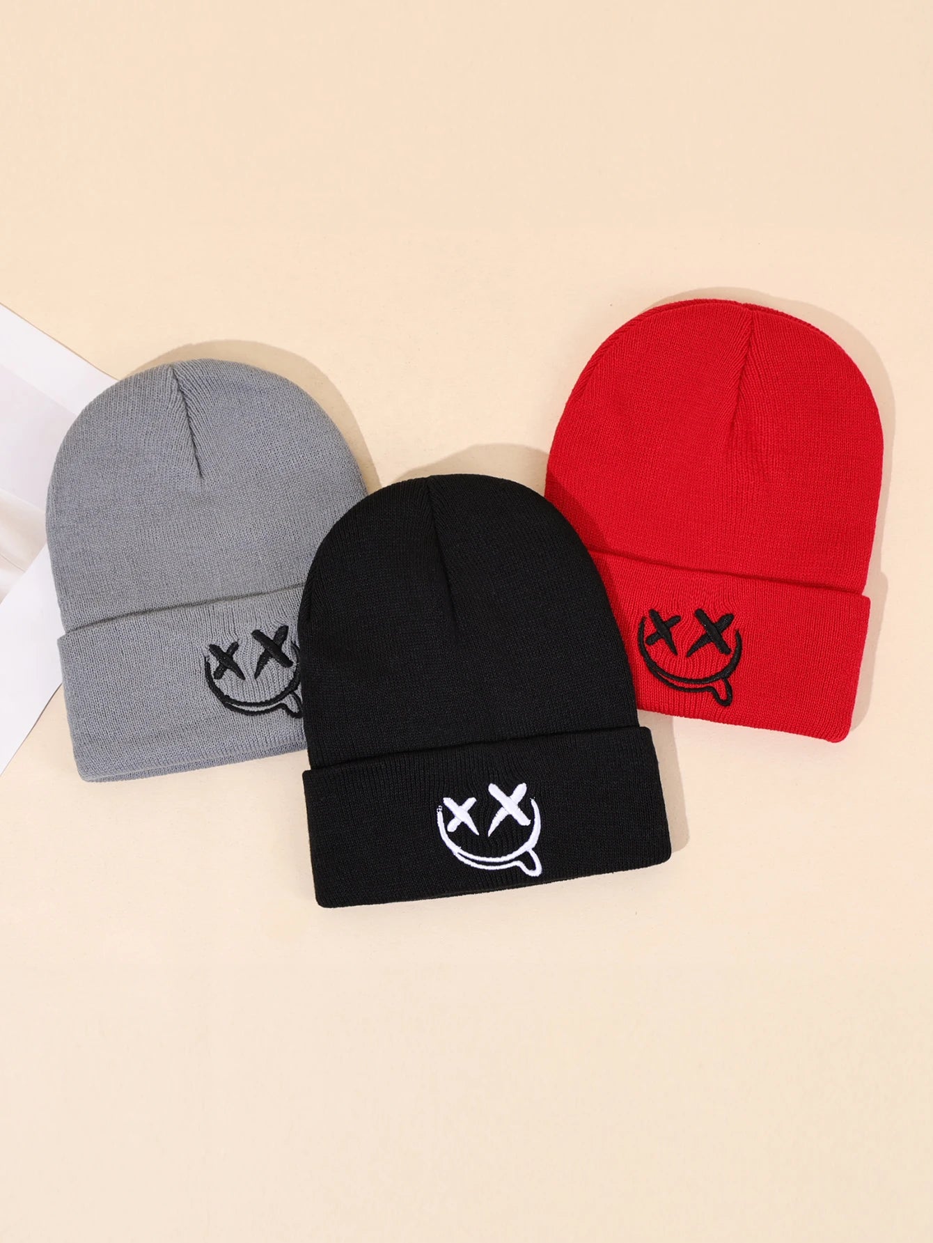 3pcs/2pcs/1pc Autumn/Winter Fashion Warm Knitted Hat, Casual Ear Protection, Halloween Hat, Grimace Embroidered Design, Beanies