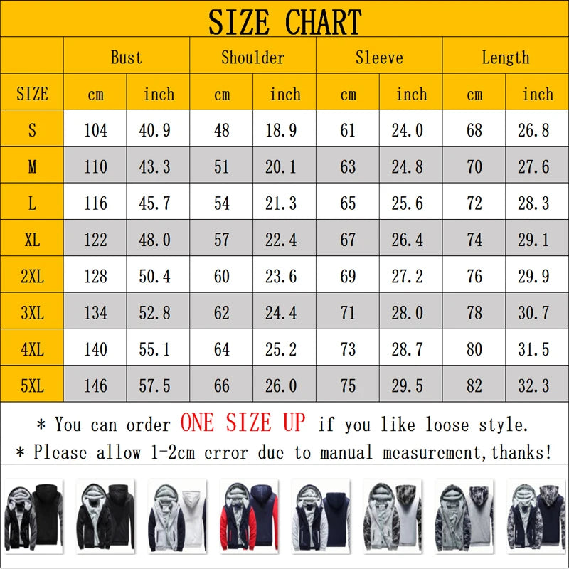 New Men's Hoodies Jacket Winter Thick Warm Fleece Zipper Hoodies Coat Casual Tracksuit Sportwear Male Sweatshirts M~ 5XL